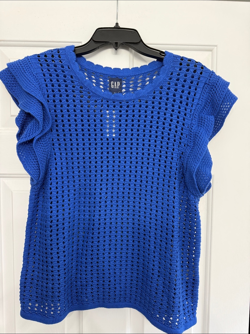 GAP Bright Blue Open-Knit Flutter Sleeve Top